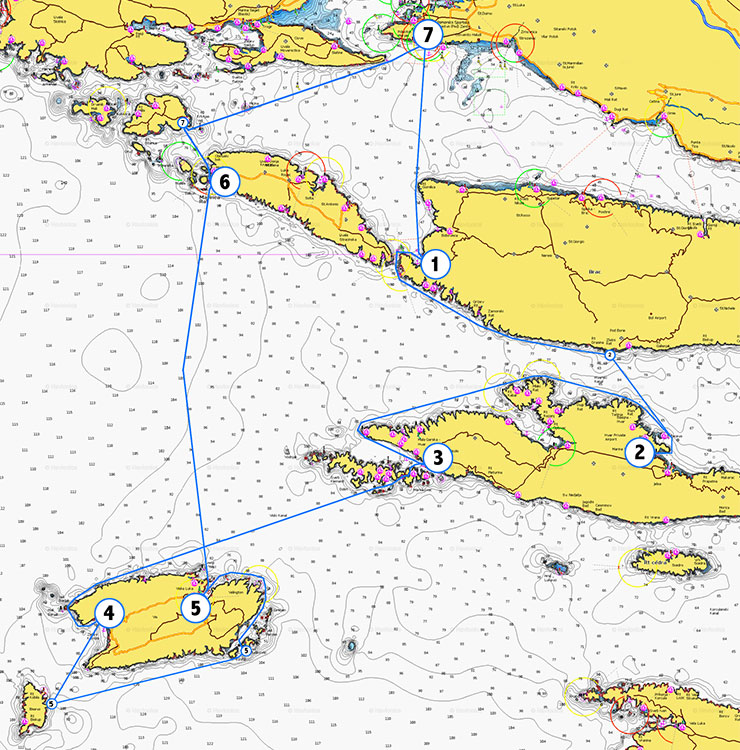 Sailing route in Croatia - Split - Brač - Hvar - Vis - Šolta - Split